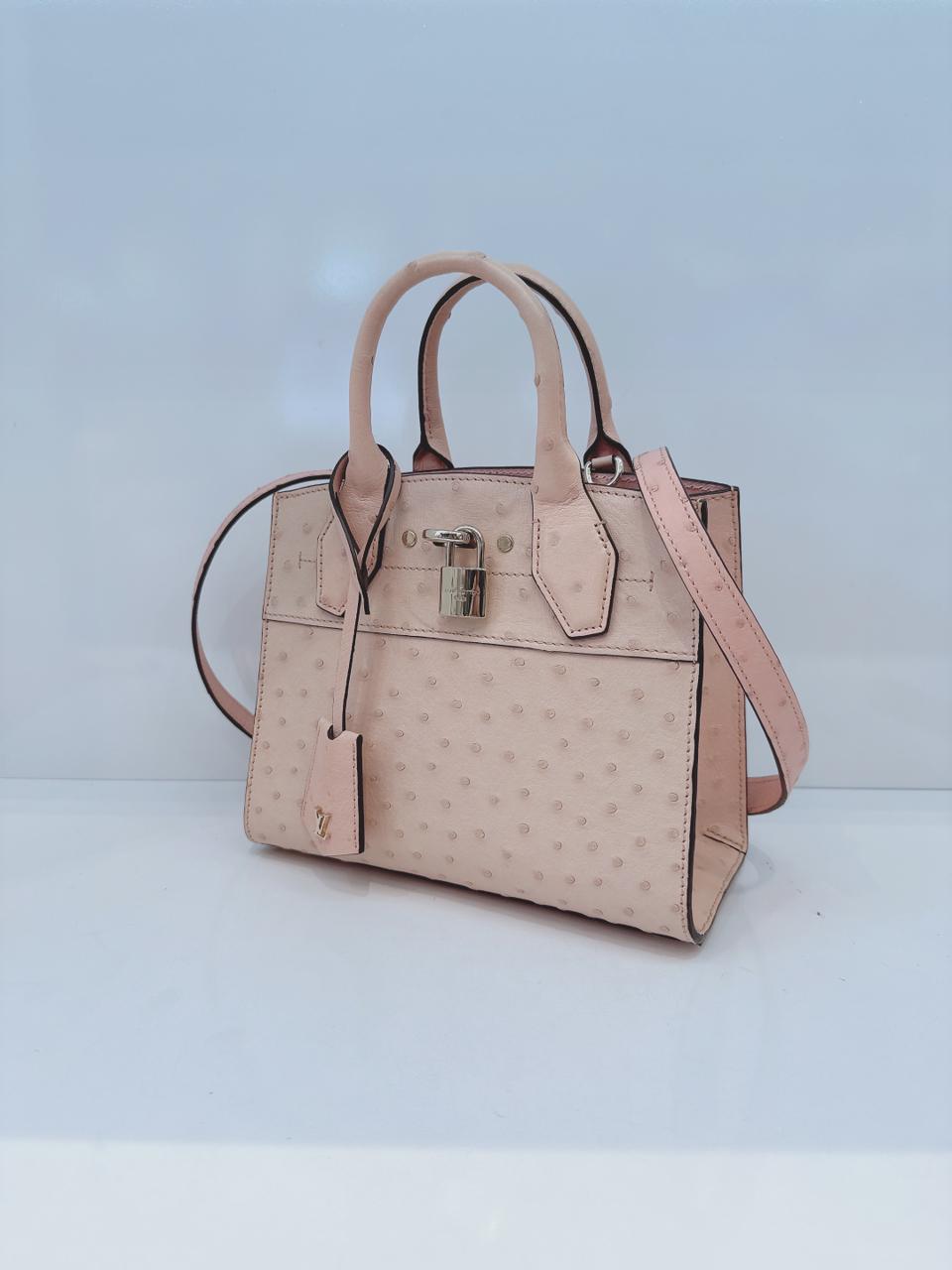 PINK OSTRICH LEATHER CITY STREAMER MINI SHOULDER BAG