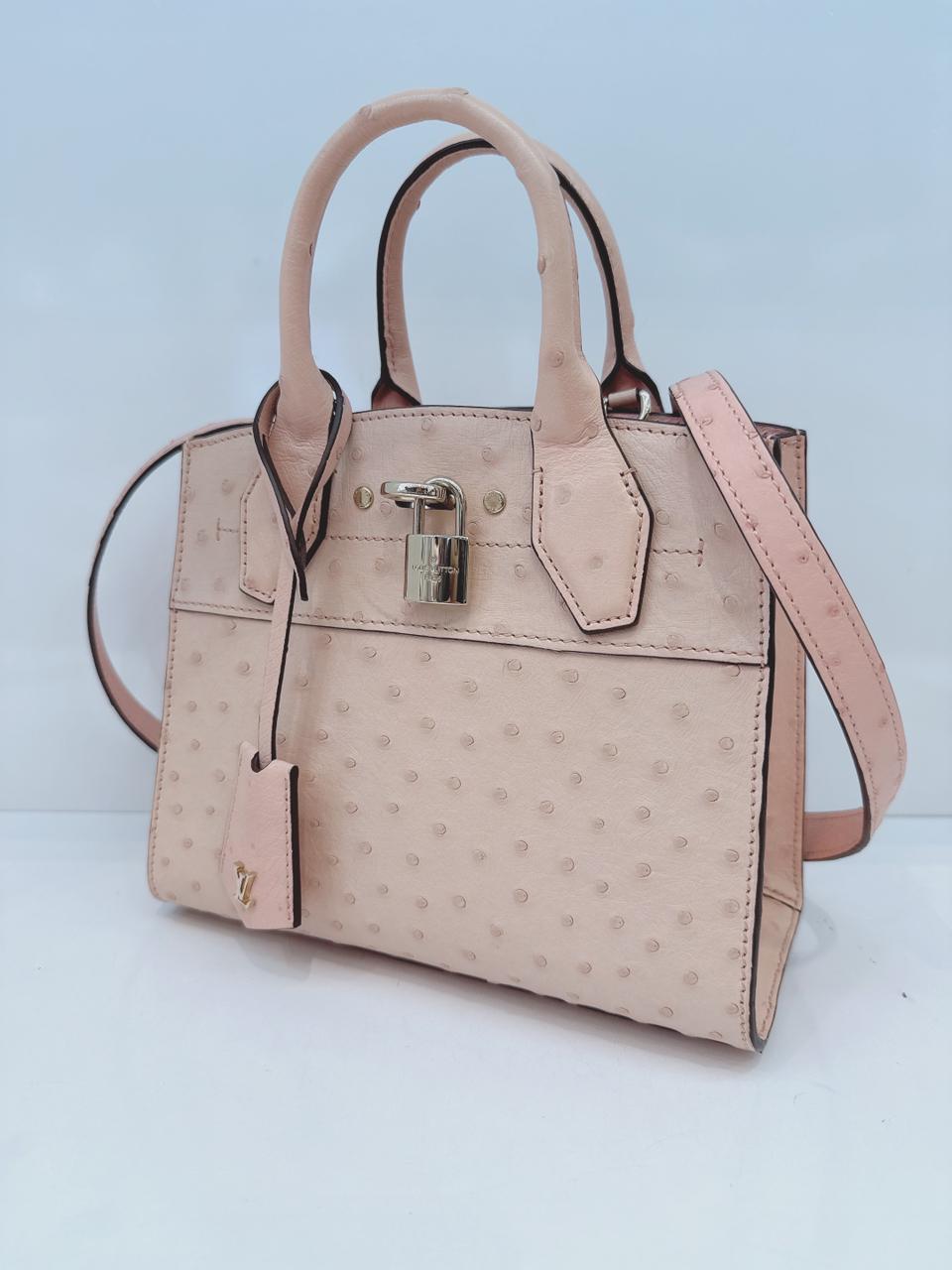 PINK OSTRICH LEATHER CITY STREAMER MINI SHOULDER BAG