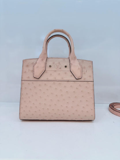 PINK OSTRICH LEATHER CITY STREAMER MINI SHOULDER BAG