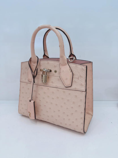 PINK OSTRICH LEATHER CITY STREAMER MINI SHOULDER BAG
