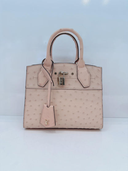 PINK OSTRICH LEATHER CITY STREAMER MINI SHOULDER BAG