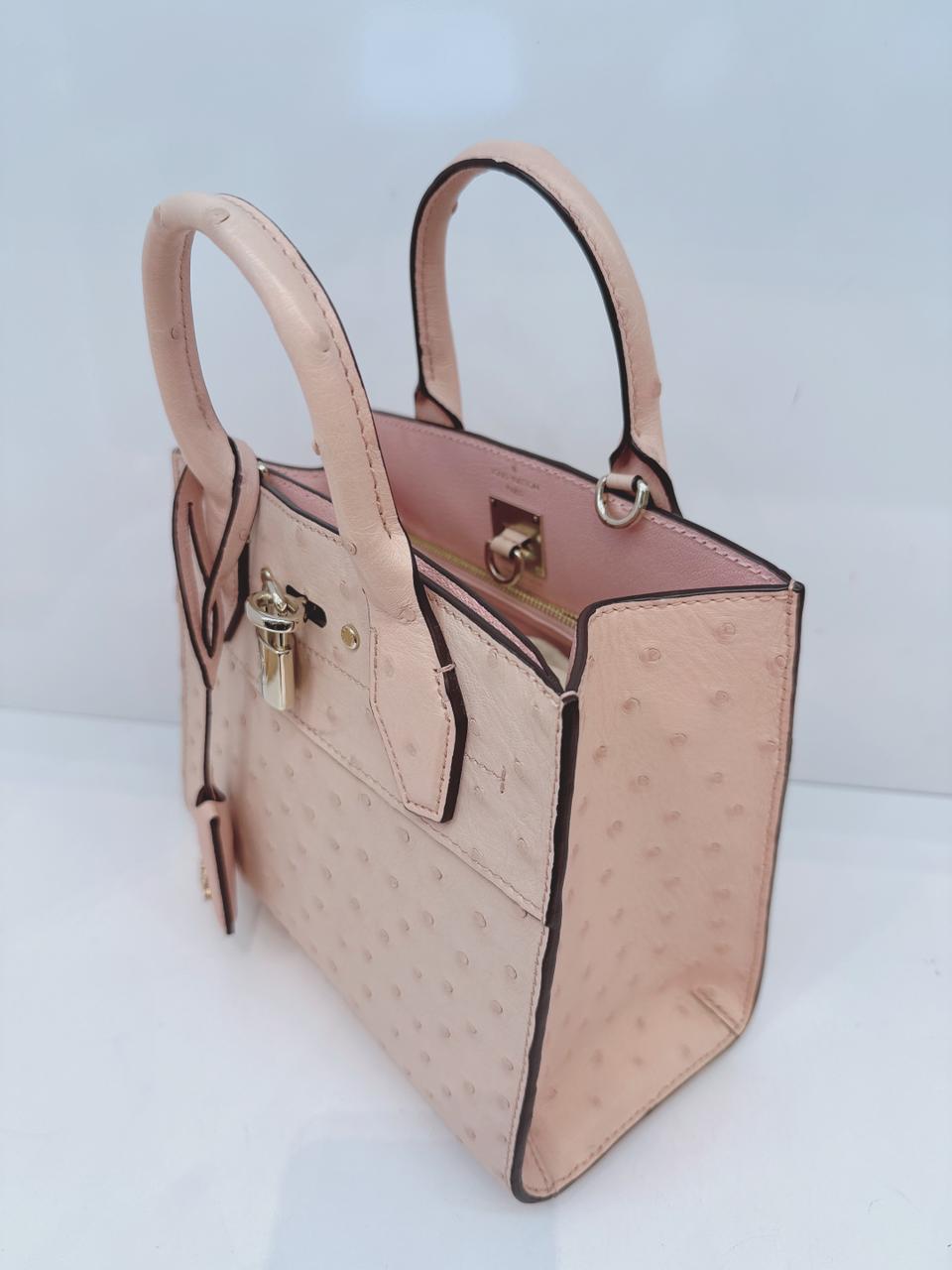 PINK OSTRICH LEATHER CITY STREAMER MINI SHOULDER BAG