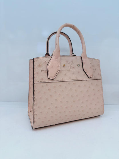 PINK OSTRICH LEATHER CITY STREAMER MINI SHOULDER BAG