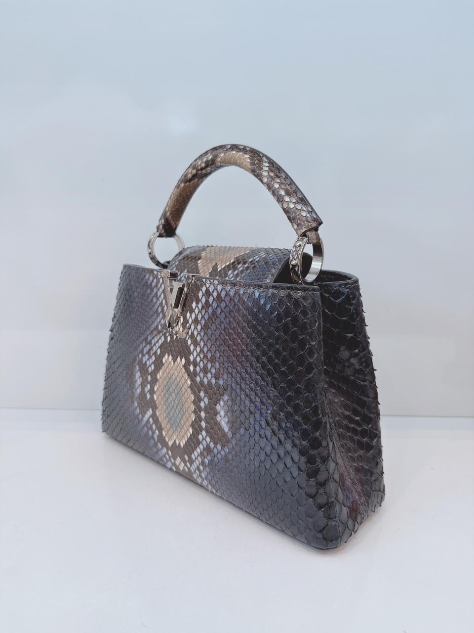 NAVY BLUE AND BEIGE PYTHON LEATHER CAPUCINES BB HANDBAG