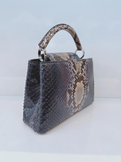 NAVY BLUE AND BEIGE PYTHON LEATHER CAPUCINES BB HANDBAG