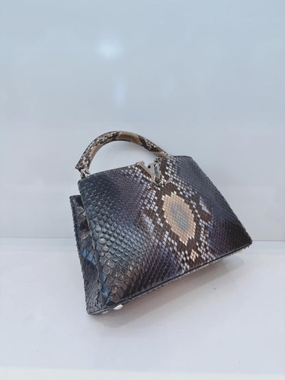 NAVY BLUE AND BEIGE PYTHON LEATHER CAPUCINES BB HANDBAG