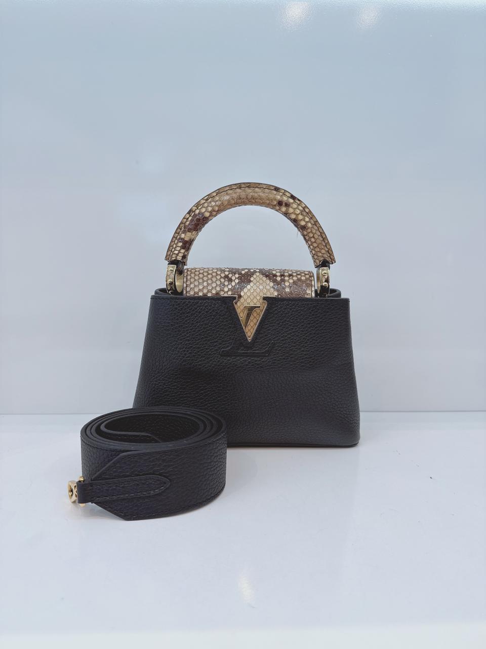 BLACK AND BEIGE BICOLOR MINI CAPUCINES  SHOULDER BAG