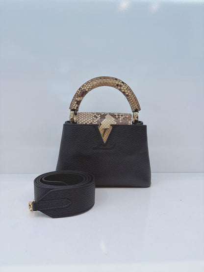 BLACK AND BEIGE BICOLOR MINI CAPUCINES  SHOULDER BAG