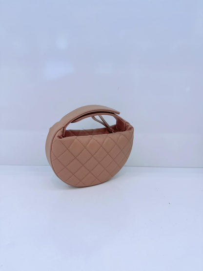 DARK BEIGE CAVIAR  LEATHER MINI ROUND HOBO