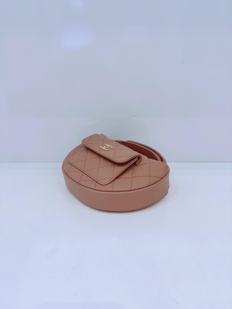 DARK BEIGE CAVIAR  LEATHER MINI ROUND HOBO