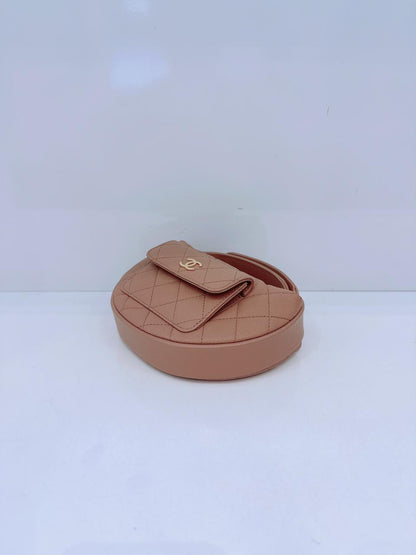 DARK BEIGE CAVIAR  LEATHER MINI ROUND HOBO