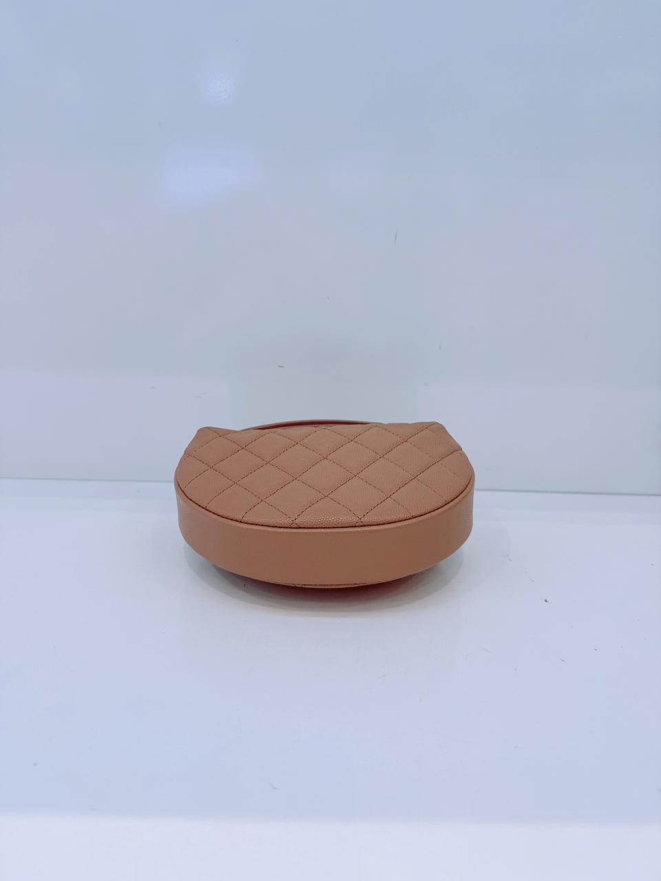 DARK BEIGE CAVIAR  LEATHER MINI ROUND HOBO