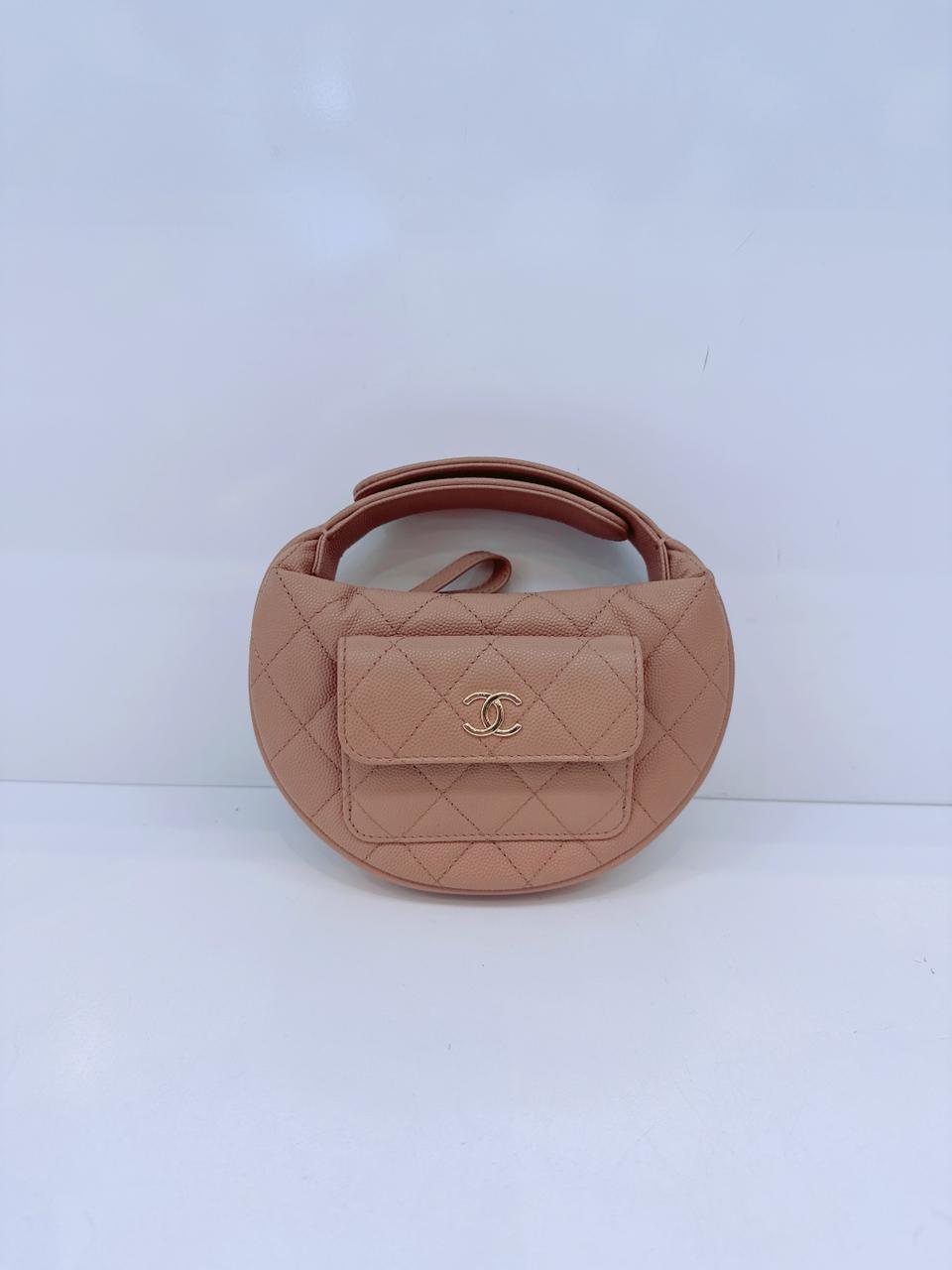 DARK BEIGE CAVIAR  LEATHER MINI ROUND HOBO