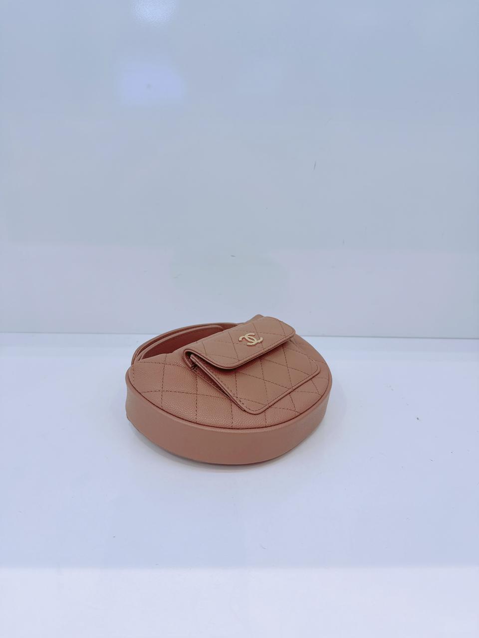 DARK BEIGE CAVIAR  LEATHER MINI ROUND HOBO