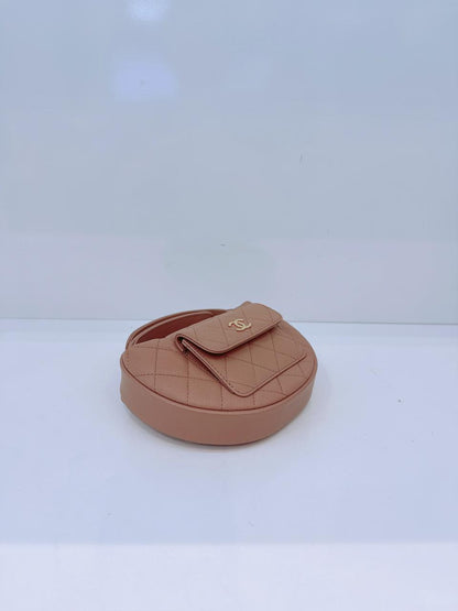 DARK BEIGE CAVIAR  LEATHER MINI ROUND HOBO