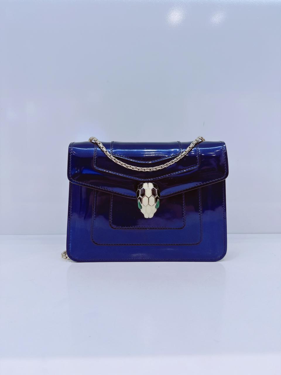 BLUE PATENT LEATHER SMALL SERPENTI FOREVER SHOULDER BAG