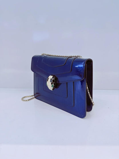 BLUE PATENT LEATHER SMALL SERPENTI FOREVER SHOULDER BAG