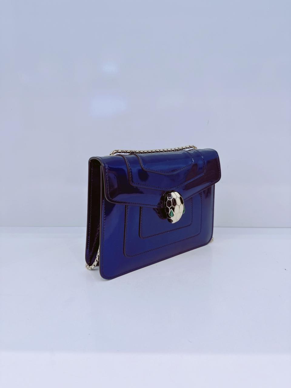 BLUE PATENT LEATHER SMALL SERPENTI FOREVER SHOULDER BAG