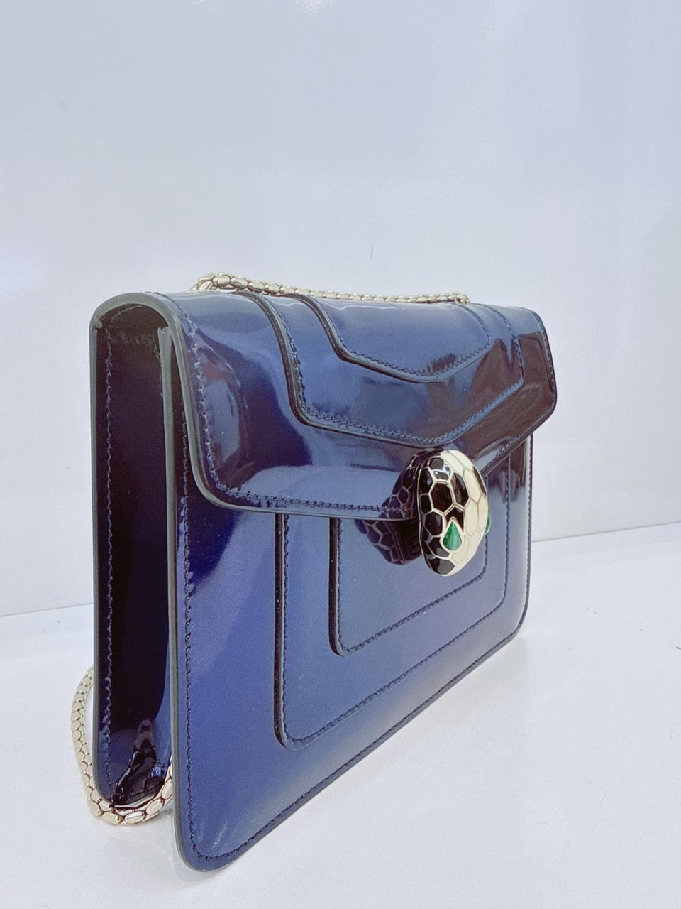 BLUE PATENT LEATHER SMALL SERPENTI FOREVER SHOULDER BAG