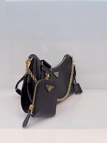 BLACK SAFFIANO LEATHER RE-EDITION 2005 SHOULDER BAG