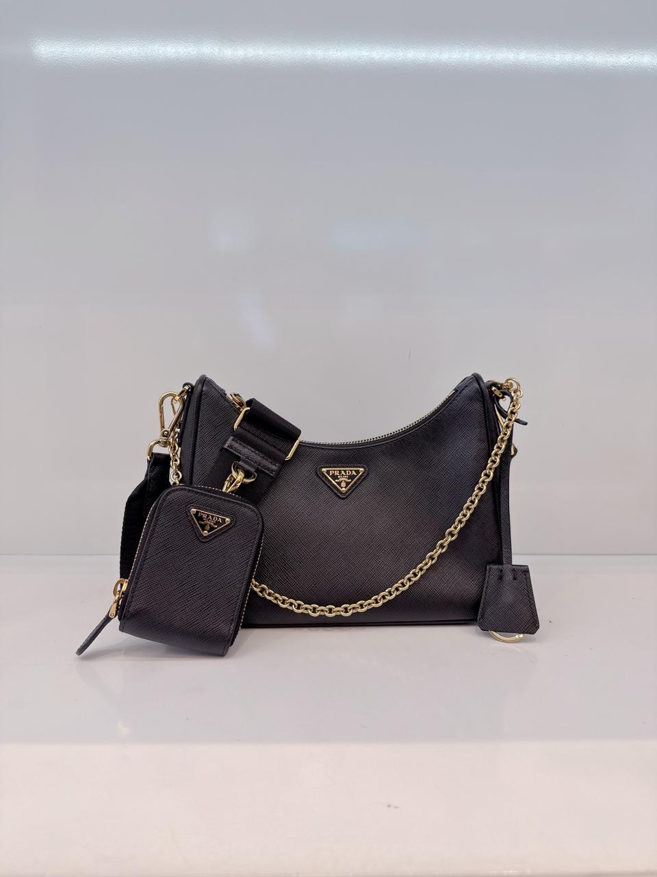 BLACK SAFFIANO LEATHER RE-EDITION 2005 SHOULDER BAG