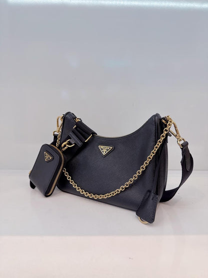 BLACK SAFFIANO LEATHER RE-EDITION 2005 SHOULDER BAG