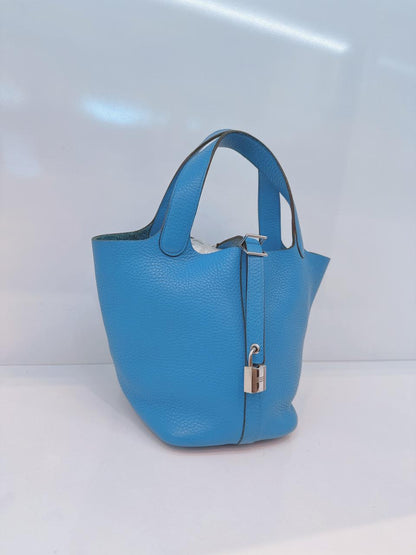 BLUE CLEMENCE LEATHER PICOTIN 18 PALLADIUM HARDWARE