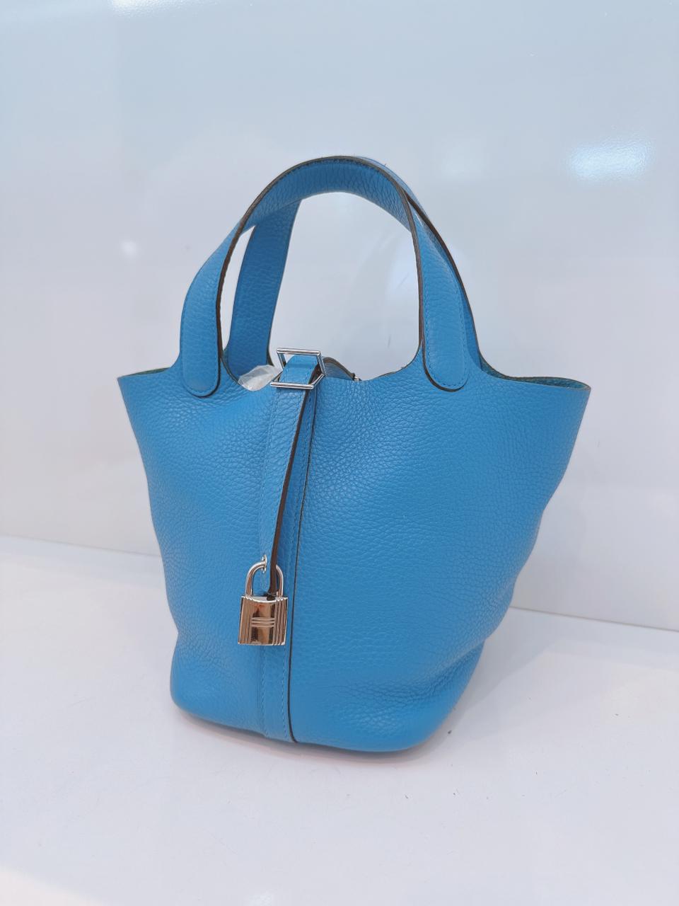 BLUE CLEMENCE LEATHER PICOTIN 18 PALLADIUM HARDWARE