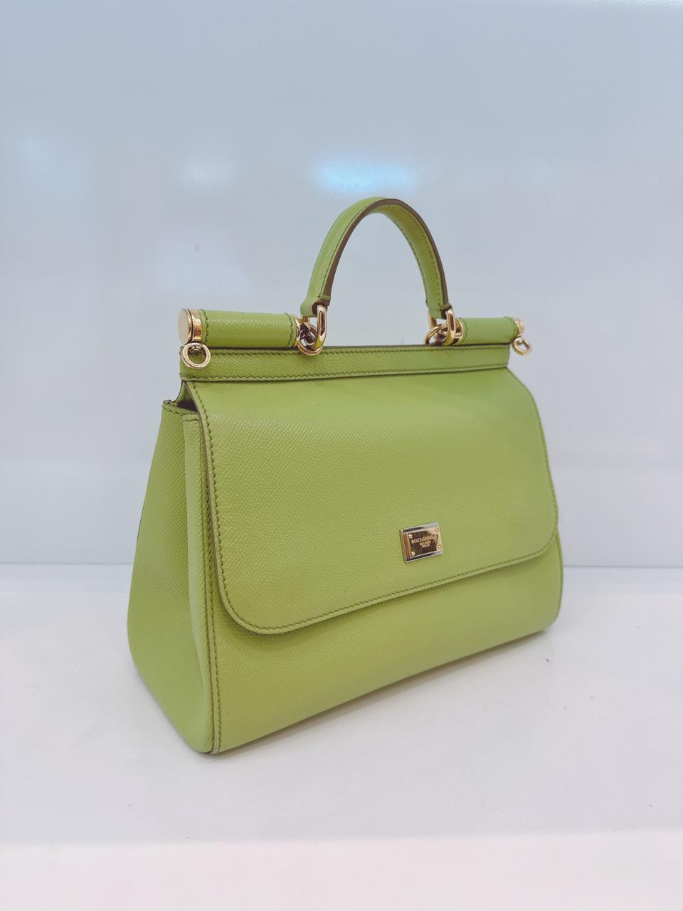 GREEN GRAINED LEATHER MEDIUM SICILY TOP HANDLE BAG