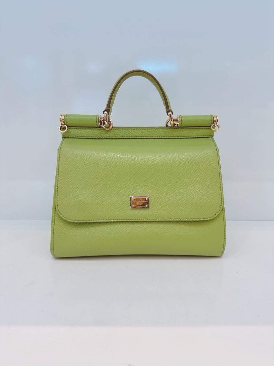 GREEN GRAINED LEATHER MEDIUM SICILY TOP HANDLE BAG