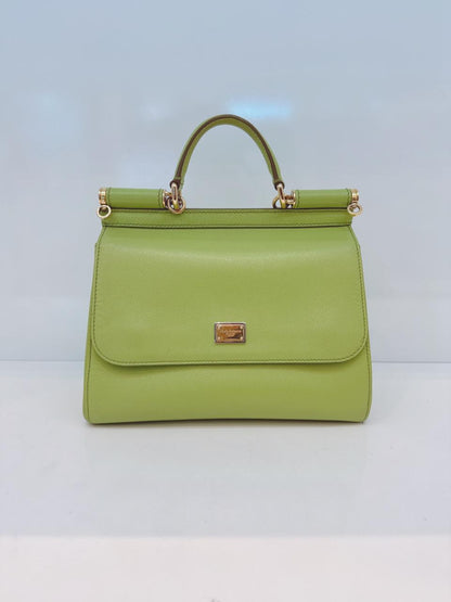 GREEN GRAINED LEATHER MEDIUM SICILY TOP HANDLE BAG