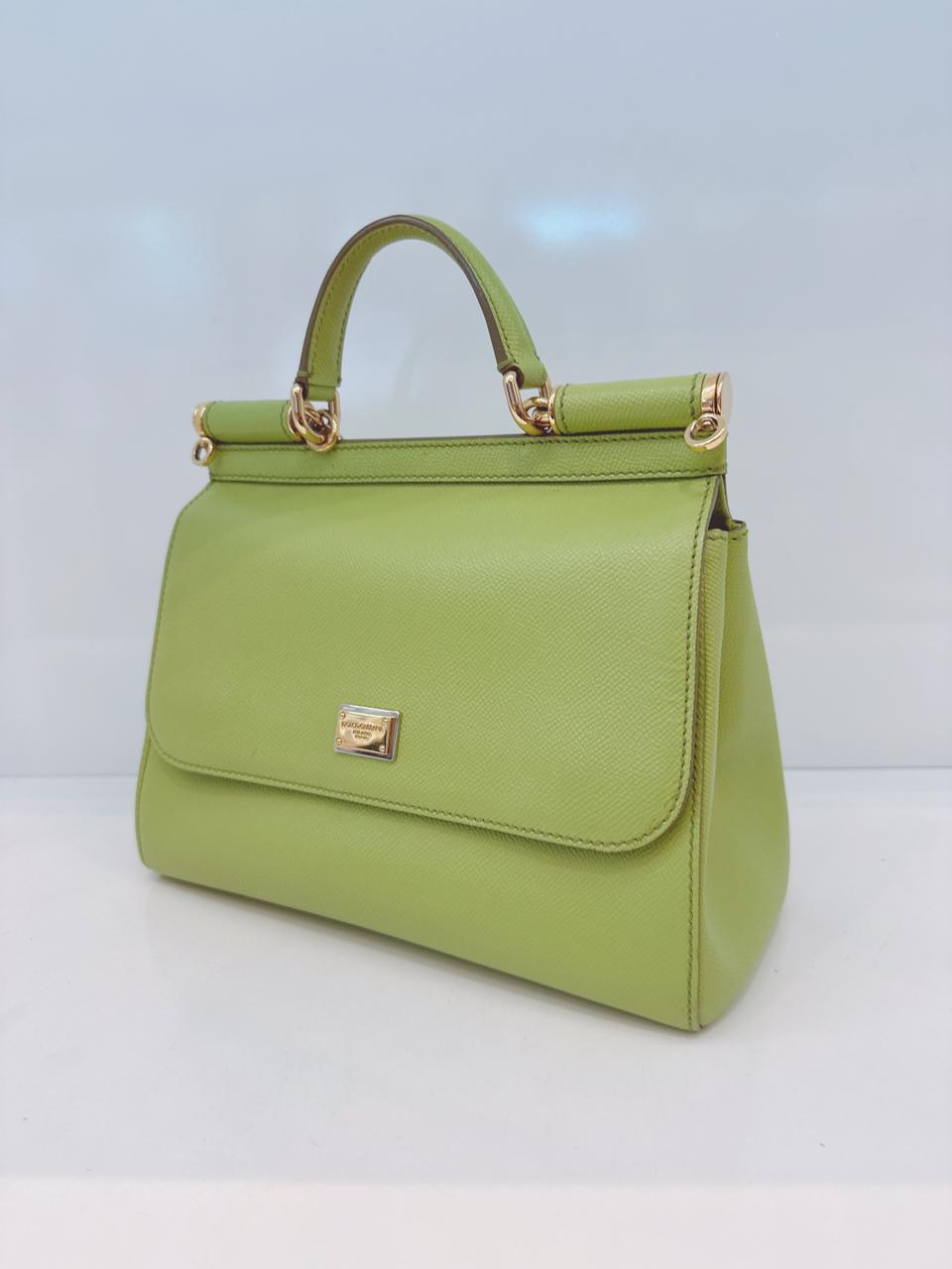 GREEN GRAINED LEATHER MEDIUM SICILY TOP HANDLE BAG