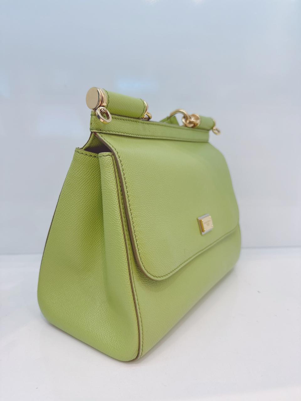 GREEN GRAINED LEATHER MEDIUM SICILY TOP HANDLE BAG
