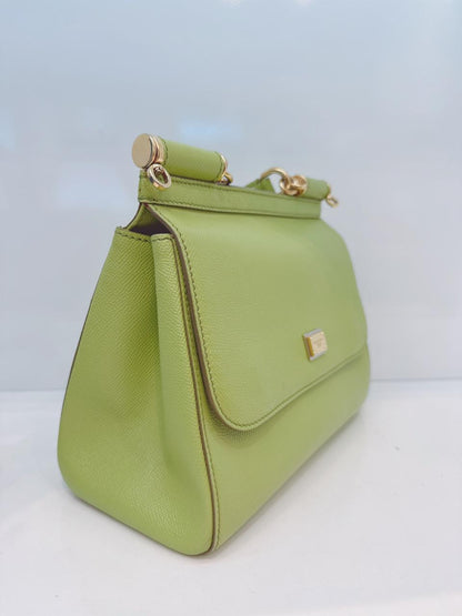 GREEN GRAINED LEATHER MEDIUM SICILY TOP HANDLE BAG