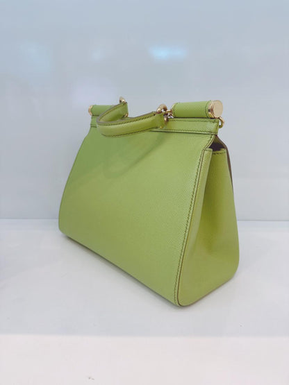 GREEN GRAINED LEATHER MEDIUM SICILY TOP HANDLE BAG