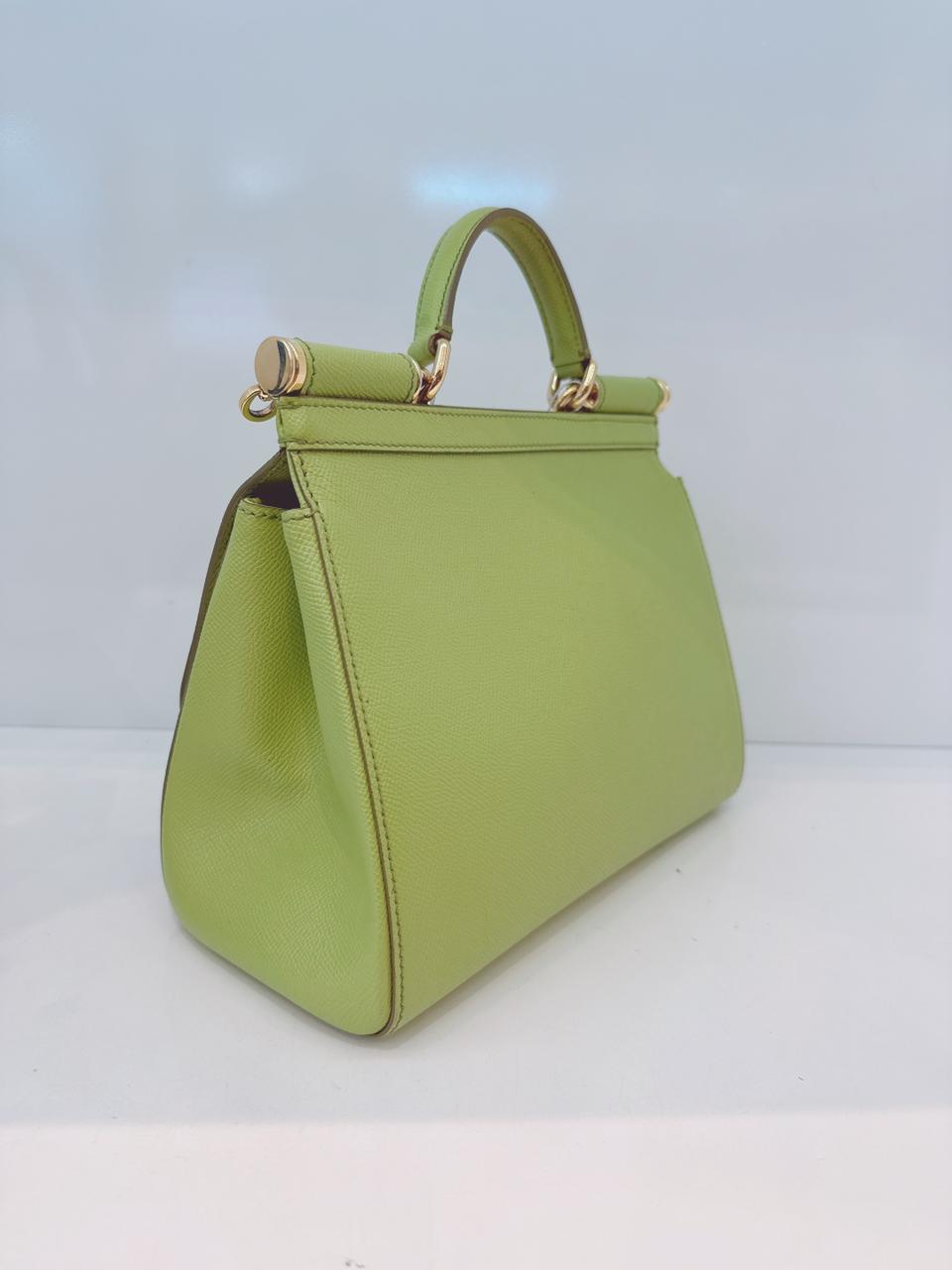 GREEN GRAINED LEATHER MEDIUM SICILY TOP HANDLE BAG