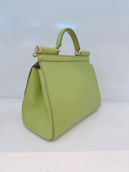 GREEN GRAINED LEATHER MEDIUM SICILY TOP HANDLE BAG