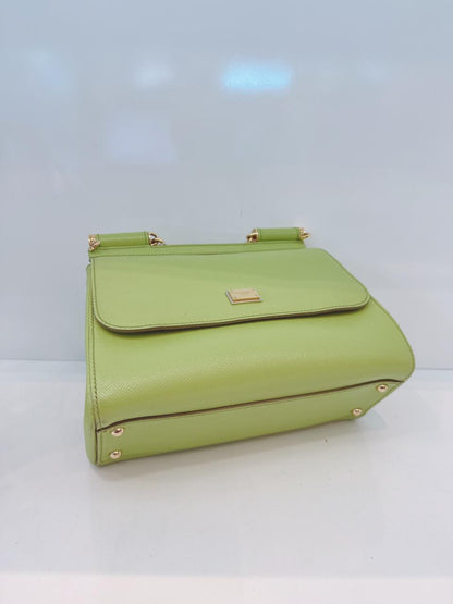 GREEN GRAINED LEATHER MEDIUM SICILY TOP HANDLE BAG
