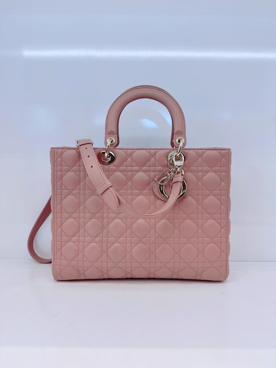 BEIGE CANNAGE LAMBSKIN LEATHER LARGE LADY DIOR BAG