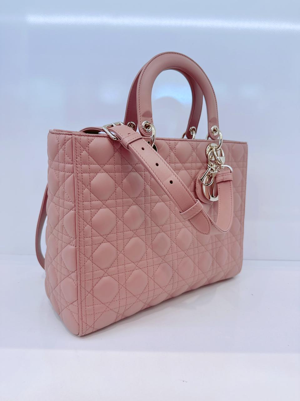 BEIGE CANNAGE LAMBSKIN LEATHER LARGE LADY DIOR BAG
