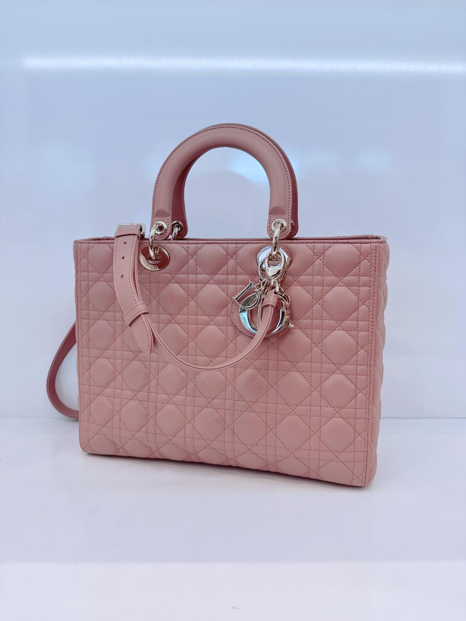 BEIGE CANNAGE LAMBSKIN LEATHER LARGE LADY DIOR BAG