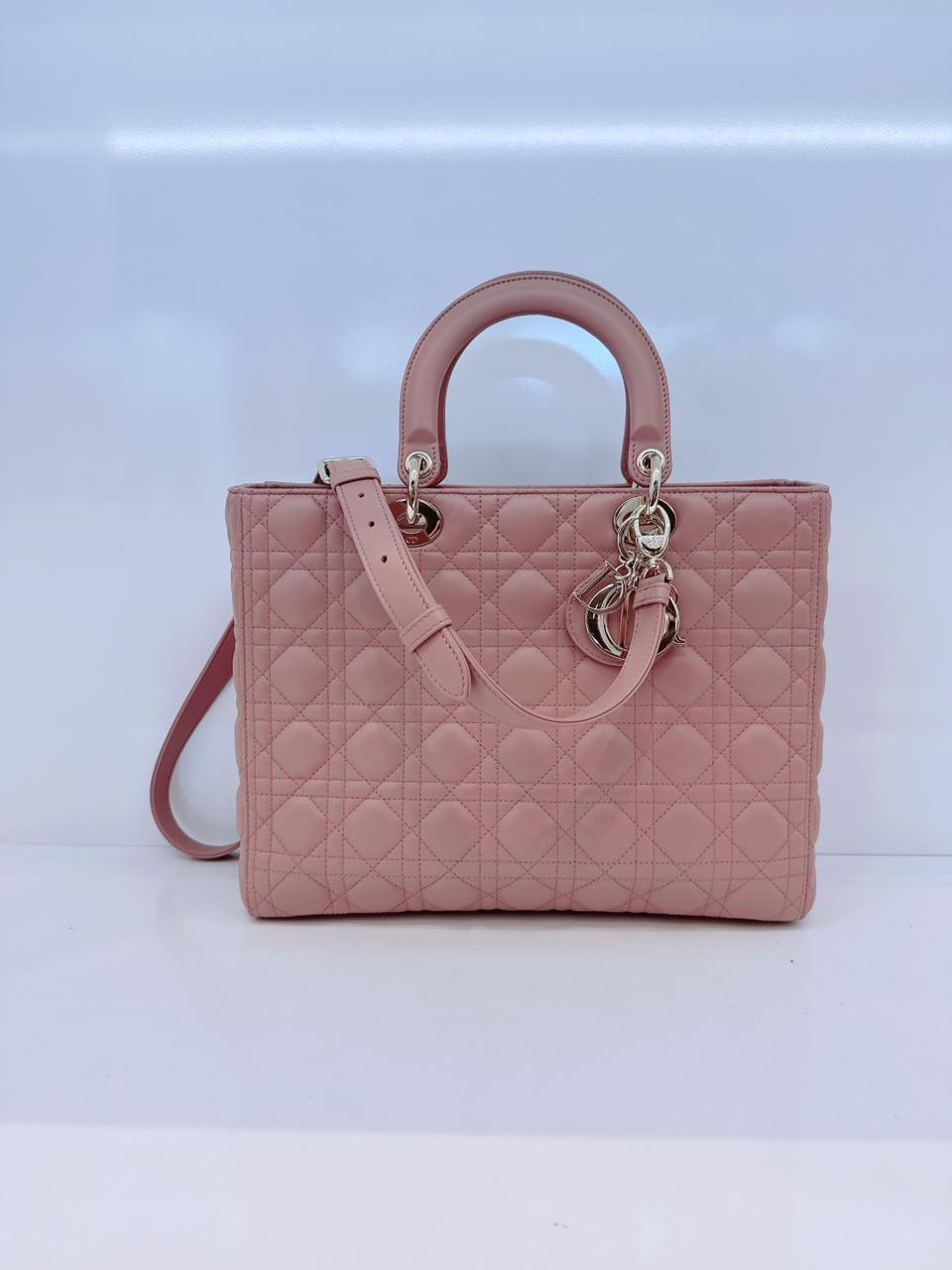 BEIGE CANNAGE LAMBSKIN LEATHER LARGE LADY DIOR BAG