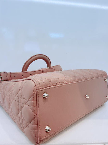 BEIGE CANNAGE LAMBSKIN LEATHER LARGE LADY DIOR BAG