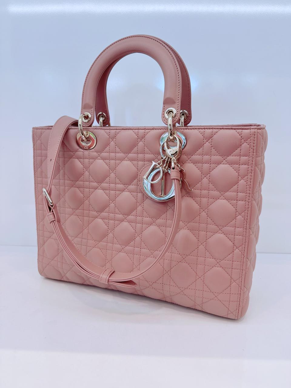 BEIGE CANNAGE LAMBSKIN LEATHER LARGE LADY DIOR BAG
