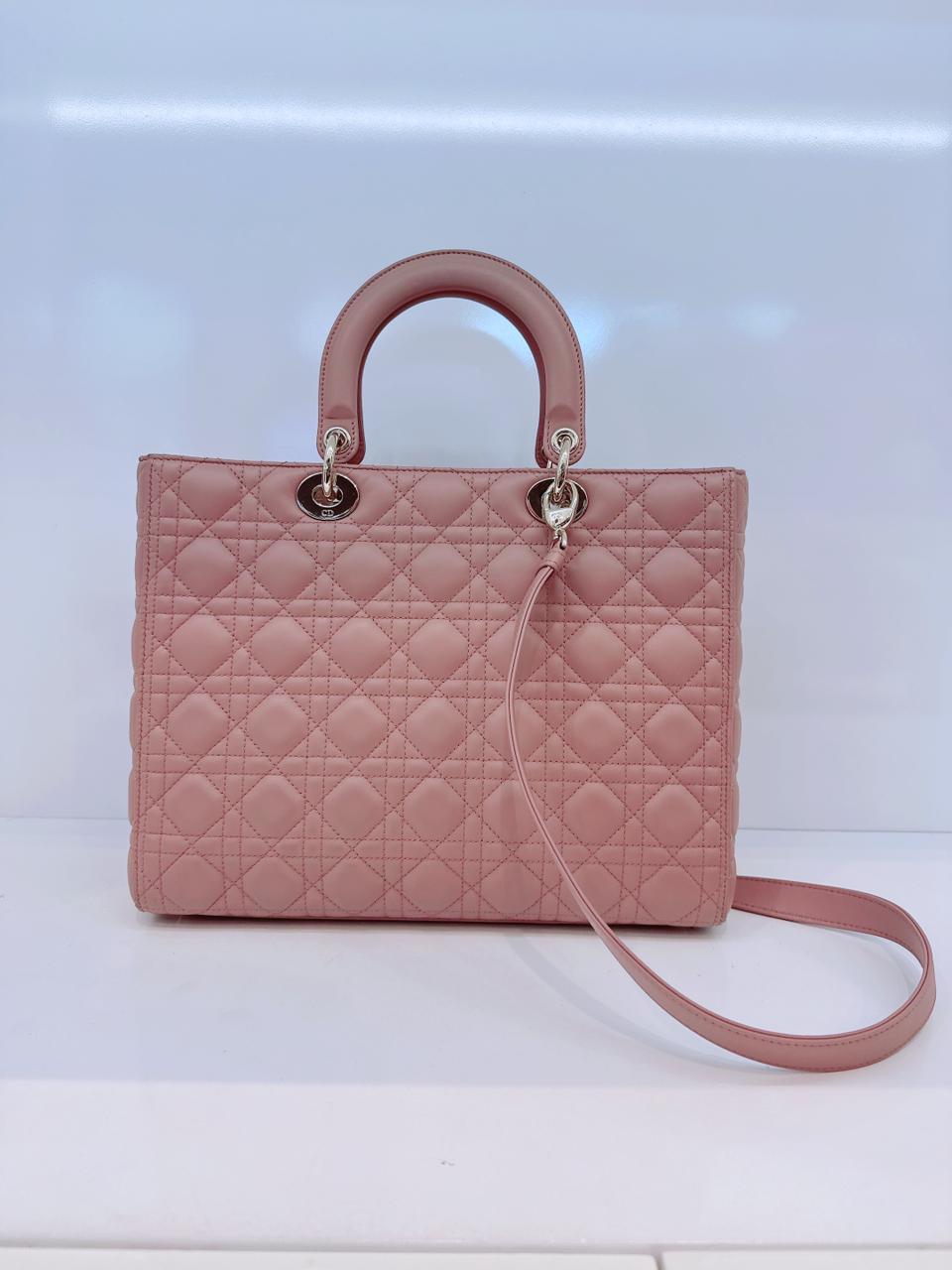 BEIGE CANNAGE LAMBSKIN LEATHER LARGE LADY DIOR BAG