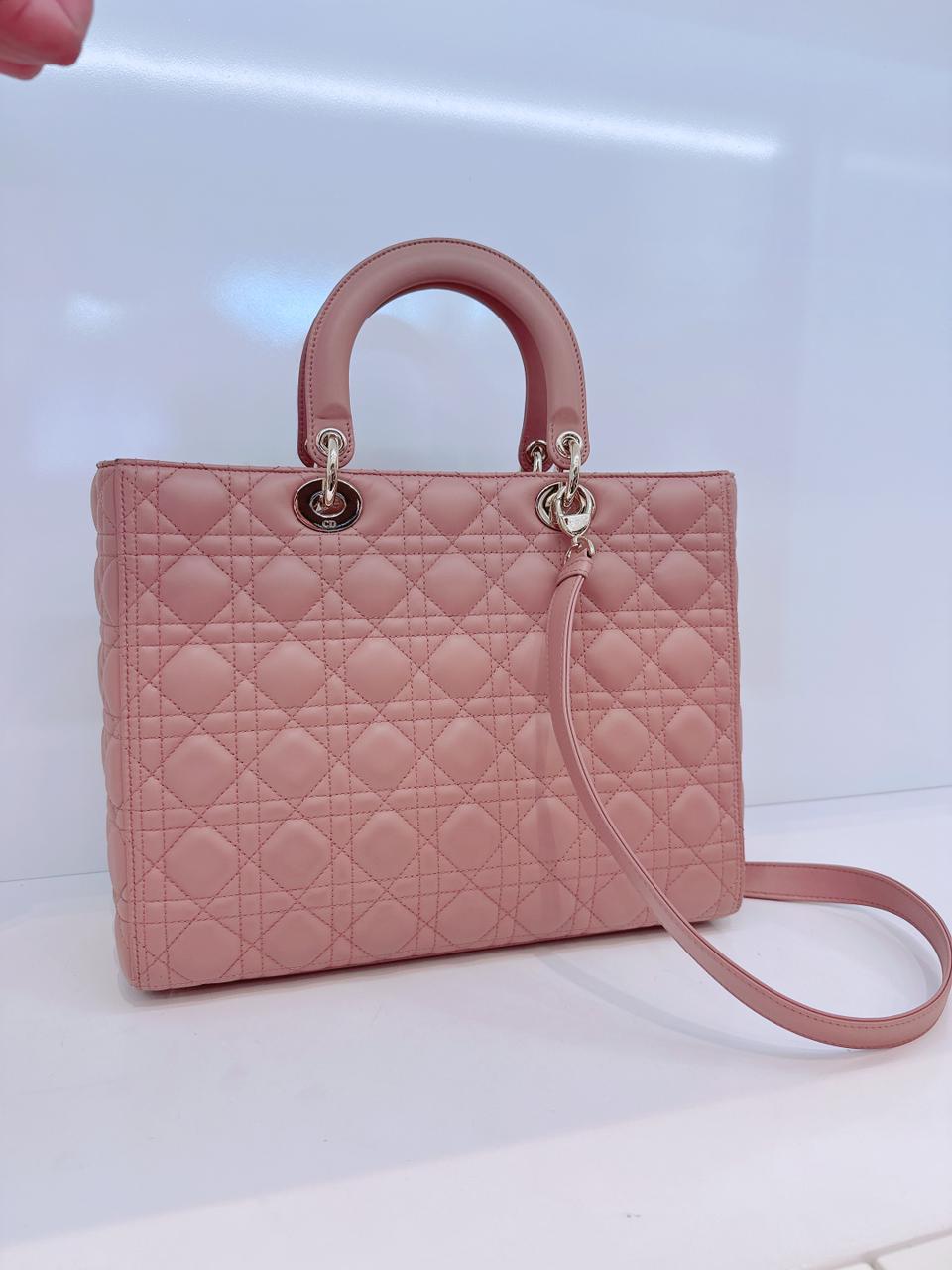 BEIGE CANNAGE LAMBSKIN LEATHER LARGE LADY DIOR BAG