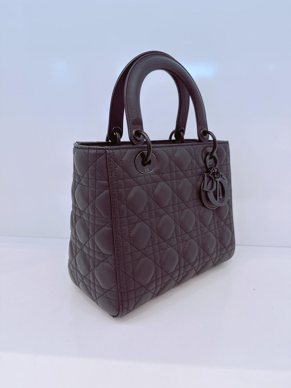 BLACK ULTRA MATTE CANNAGE CALFSKIN MEDIUM LADY DIOR BAG