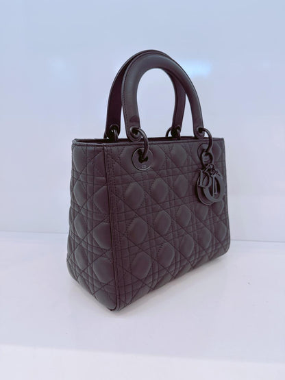BLACK ULTRA MATTE CANNAGE CALFSKIN MEDIUM LADY DIOR BAG
