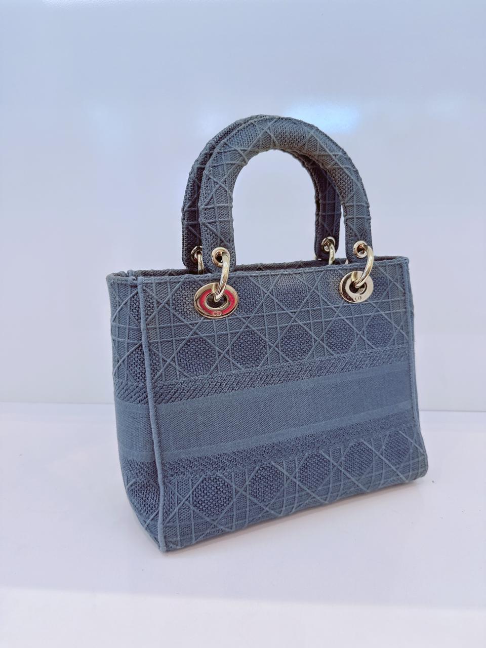DIOR BLUE CANNAGE EMBROIDERED CANVAS MEDIUM LADY D-LITE CANVAS TOTE