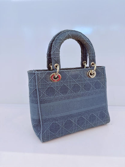 DIOR BLUE CANNAGE EMBROIDERED CANVAS MEDIUM LADY D-LITE CANVAS TOTE